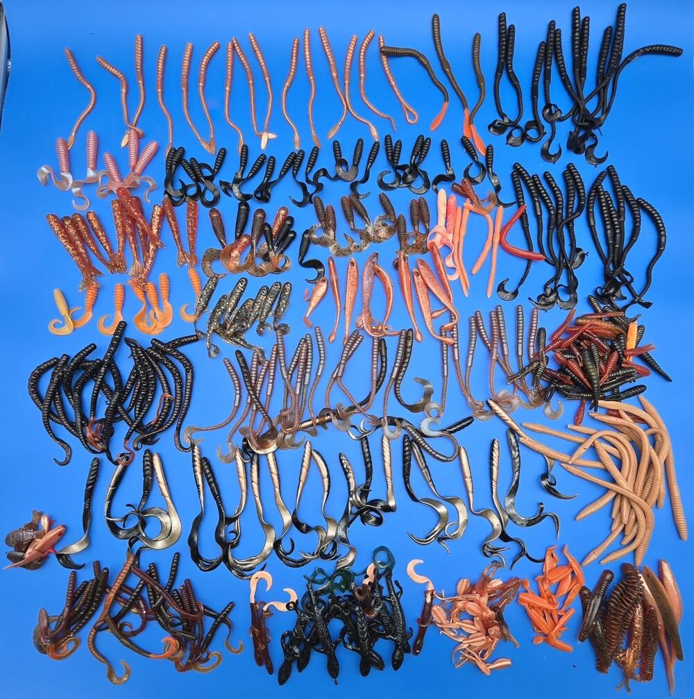 200+ Pc Bulk Bass and Panfish Soft Plastic Lure Lot - Worms, Grubs, Tubes, Craws